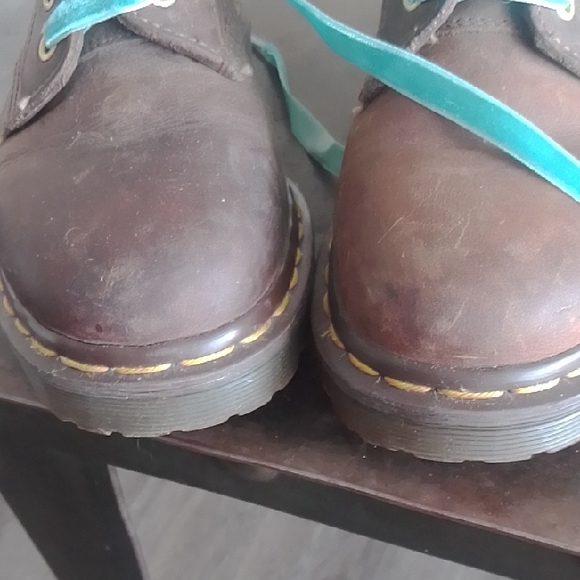 Final. Dr. Martens Brown Leather Boots with Blue Laces - Picture 5 of 7